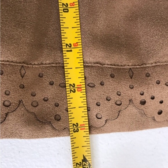 Chicos Faux Suede Perforated Laser Cut Zip Front Long Sleeve Camel Tan Jacket S - Picture 12 of 16